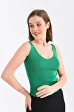 Askılı Merdiven Desenli Kadın Yeşil Crop Triko Bluz