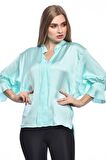 Modkofoni Uzun Kollu Volenli ve Biyeli Mint Kadın Bluz