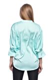Modkofoni Uzun Kollu Volenli ve Biyeli Mint Kadın Bluz
