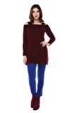 Modkofoni Askılı Bordo Triko Kadın Bluz