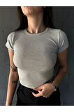 Kadın Bisiklet Yaka Kısa Kollu Kaşkorse Crop Bluz 