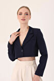 Crop Blazer Ceket- Lacivert