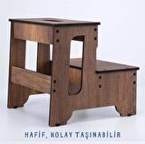 İki Basamaklı Tabure Kaymaz Alt Yüzeyli Yatak Taburesi Mutfak, Banyo Ahşap Merdiven