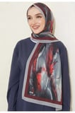 Desenli Bambu Kraş Şal - BORDO GÜMÜŞ