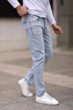 Erkek Buz Mavi Jean Slim Fit Dar Paça Likralı Esnek Kot Pantolon