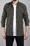 Slim Fit Erkek Kot Gömlek Haki