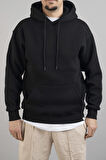 Erkek Kapüşonlu Basic Sweatshirt Siyah