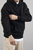 Erkek Kapüşonlu Basic Sweatshirt Siyah