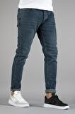 Erkek Slim Fit Dar Kesim Tırnaklı Kot Pantolon Mavi