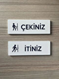 Beyaz Minimal Seri İtiniz-Çekiniz Kapı Uyarı Levhası