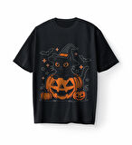 Bumeta Halloween Kedi Bal Kabağı Pumpkin Oversize Unisex Tişört T-Shirt