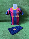 Bite Nose Messi Barcelona Çoraplı Bordo Mavi Çocuk Nostalji Halı Saha Forma