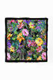 H45 Kadın Yeşil Çiçek Desenli 50x50 Bandana HYL DG01404-22