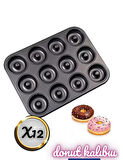 İvory 12'li Donut Yanmaz Yapışmaz Teflon Kaplama Borulu Muffin Kek Kalıbı 1.KALİTE 27X35 CM