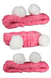 Pembe Beyaz Ponponlu Peluş Bandana Makyaj Spa Saç Bandı
