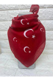 Kırmızı Ay Yıldız Türk Bayrağı Temalı Pamuk Kumaş Fular - Bandana - 23 Nisan, 29 Ekim, 19 Mayıs Tören 