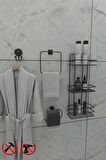Yapışkanlı Siyah 3 Katlı Banyo Rafı TŞ03, Jasmin Kapaklı Kağıtlık, Halka Havluluk, Lotus Lüx Bornoz Askılık