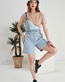 Kadın Mom Jean Şort Salopet