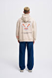 Kapüşonlu Machınıst Embroıdery Bırd Baskı Oversize Sweatshirt
