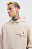 Kapüşonlu Machınıst Embroıdery Bırd Baskı Oversize Sweatshirt