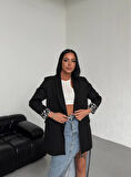 Kruvaze Yaka Astarı Leopar Desen Oversize Kadın Blazer Ceket