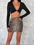 Leopar Desen Kadın Kısa Etek