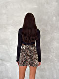 Leopar Desen Kadın Kısa Etek