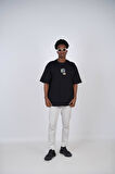 0 Yaka Geometrik Sanat Baskı Erkek Oversize T-Shirt