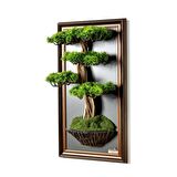 Bonsai Tablaeu - 7 - Mdf Plaka Üzerinde Çerçeveli 3 Boyutlu Yapay Ağaç Tablosu 33x60 Cm