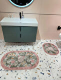 2 li Çiçek Desenli 60x100 - 60x50 Botanic Lateks Taban Banyo Paspas
