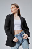 Kadın Oversize Düz Kesim Astarlı Dokuma Blazer Ceket