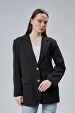 Kadın Oversize Düz Kesim Astarlı Dokuma Blazer Ceket