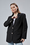 Kadın Oversize Düz Kesim Astarlı Dokuma Blazer Ceket