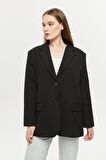 Siyah Oversize Dokuma Blazer Ceket