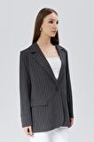 Kadın Astarlı Regular Çizgili Blazer Ceket