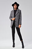Gri Regular Astarlı Ekose Blazer Ceket