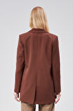 Kahverengi Regular Astarlı Kruvaze Kapama Dokuma Oversize Blazer Ceket