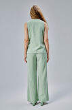 Mint V Yaka Yandan Bağlama Detaylı Yelek-Pantolon Takım