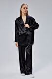 Siyah Oversize Saten Takım