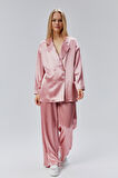 Pembe Oversize Saten Takım