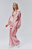 Pembe Oversize Saten Takım