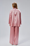 Pembe Oversize Saten Takım