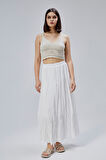 Beyaz Krinkıl Beli Lastikli Vual Etek 