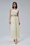 Sarı Krinkıl Beli Lastikli Vual Etek 