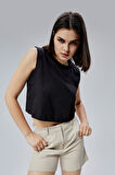 Siyah Regular Crop Bluz