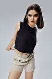 Siyah Regular Crop Bluz