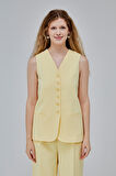 Sarı Düğmeli Regular Astarlı Dokuma Yelek