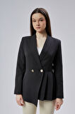Siyah Regular Fit Pile Detaylı Blazer Ceket
