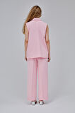 Pembe Oversize Kruvaze Yaka Astarlı Yelek