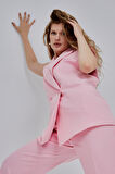Pembe Oversize Kruvaze Yaka Astarlı Yelek